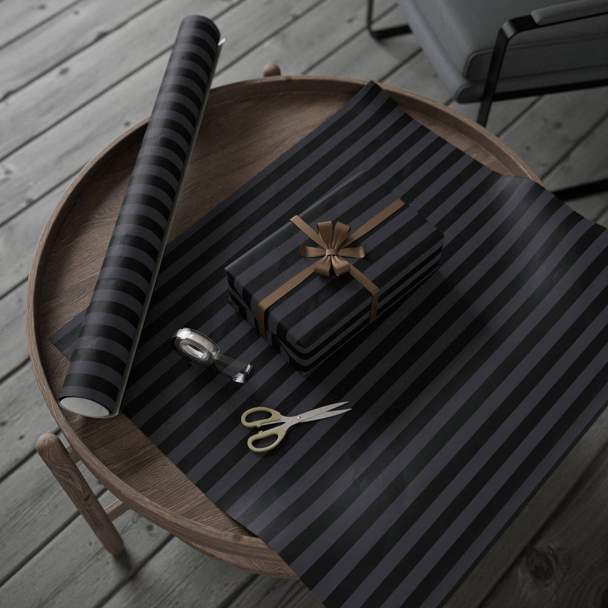 Nevermore Black and Grey Striped Spooky Gift Wrapping Paper Roll Wrapping Paper - Gothic & Alternative Gift - Haunted