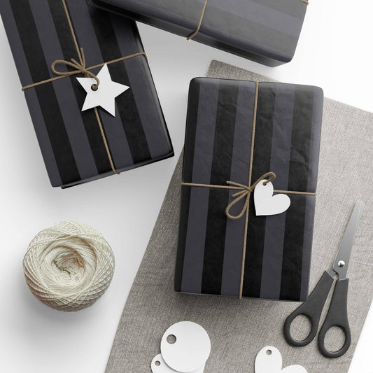 Nevermore Black and Grey Striped Spooky Gift Wrapping Paper Roll Wrapping Paper - Gothic & Alternative Gift - Haunted