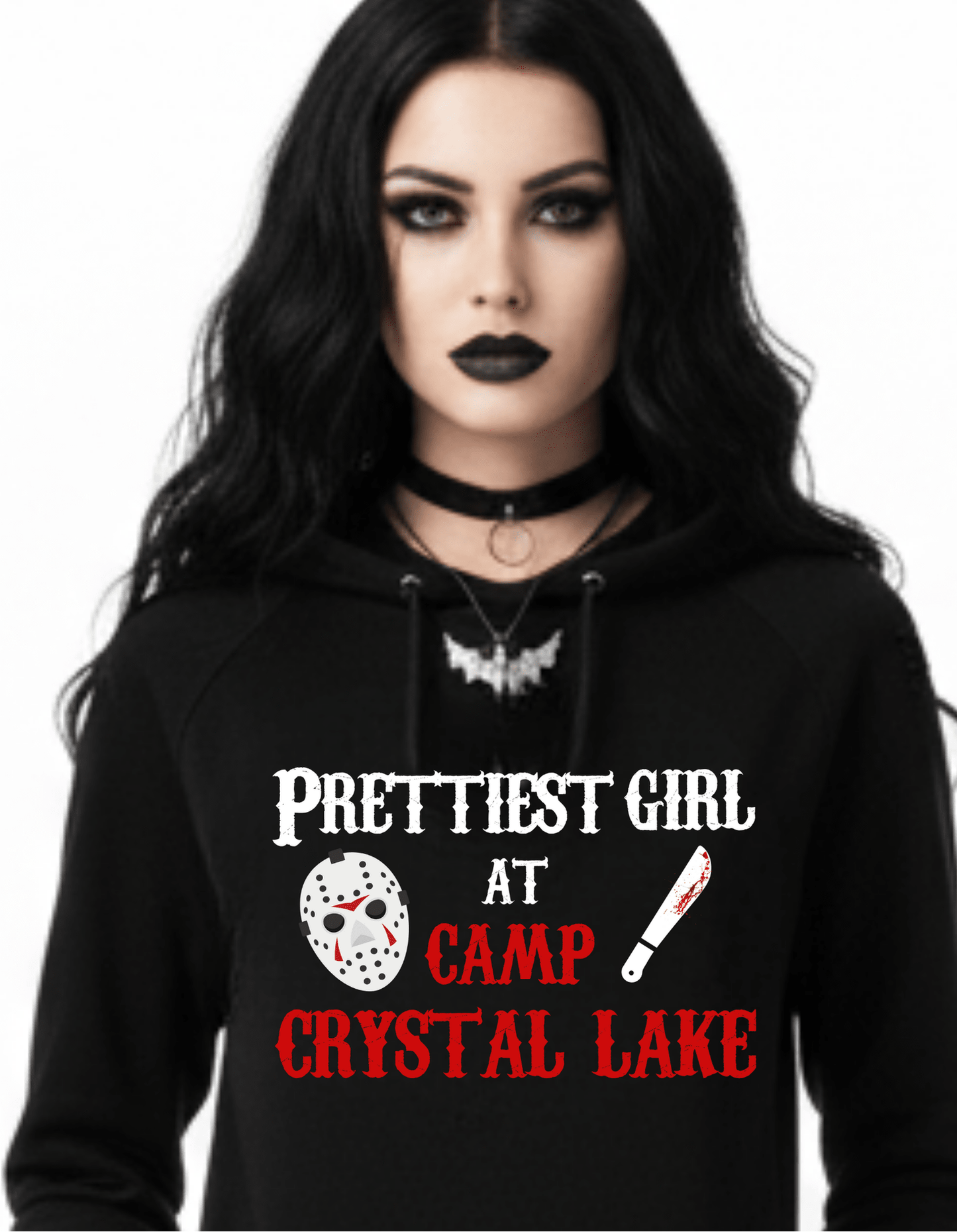 New Friday the 13th Prettiest Girl at Camp Crystal Lake Halloween Custom Black Hoodie Sweatshirt Pullover Clothing - Gothic & Alternative Gift - Haunted