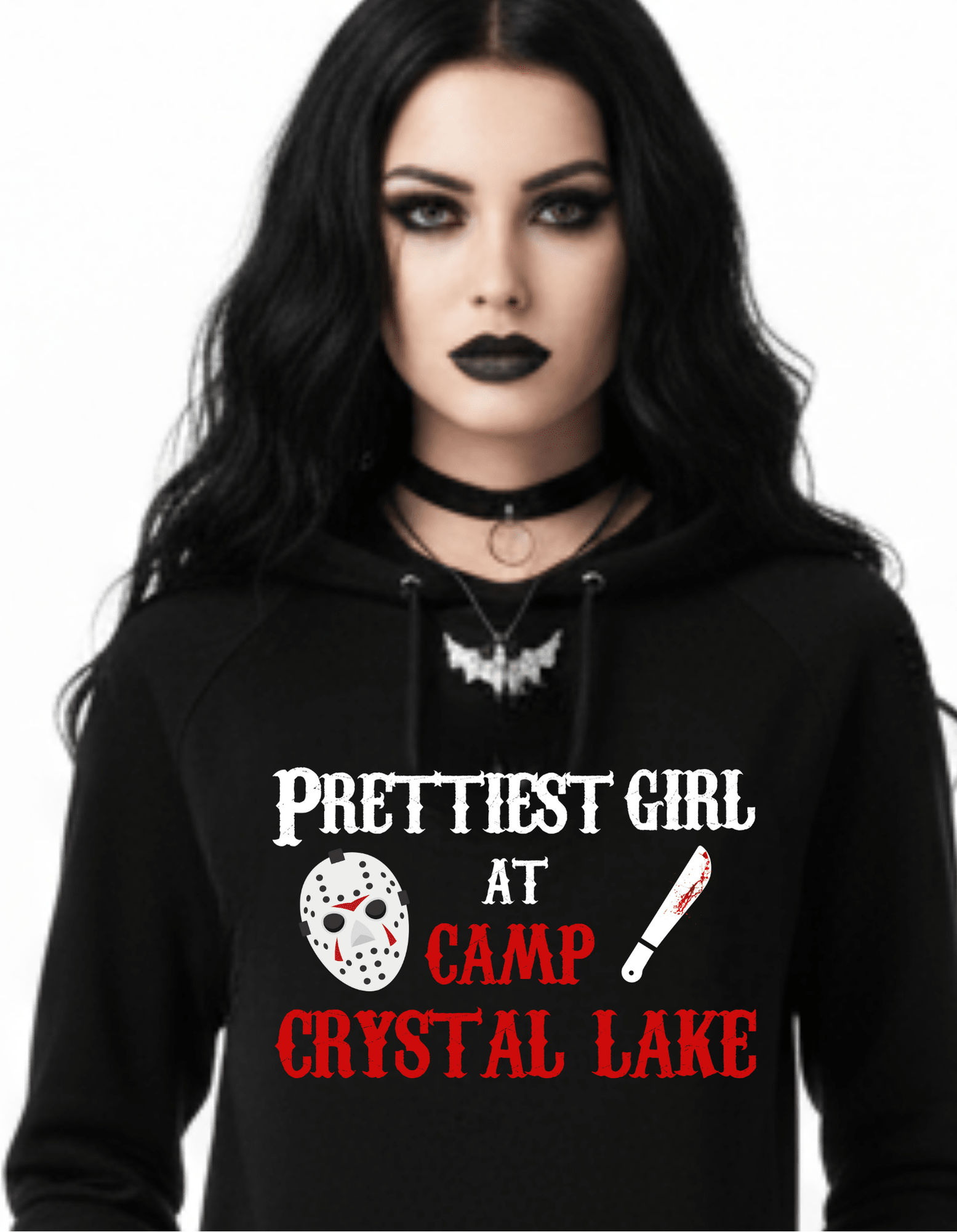 New Friday the 13th Prettiest Girl at Camp Crystal Lake Halloween Custom Black Hoodie Sweatshirt Pullover Clothing - Gothic & Alternative Gift - Haunted