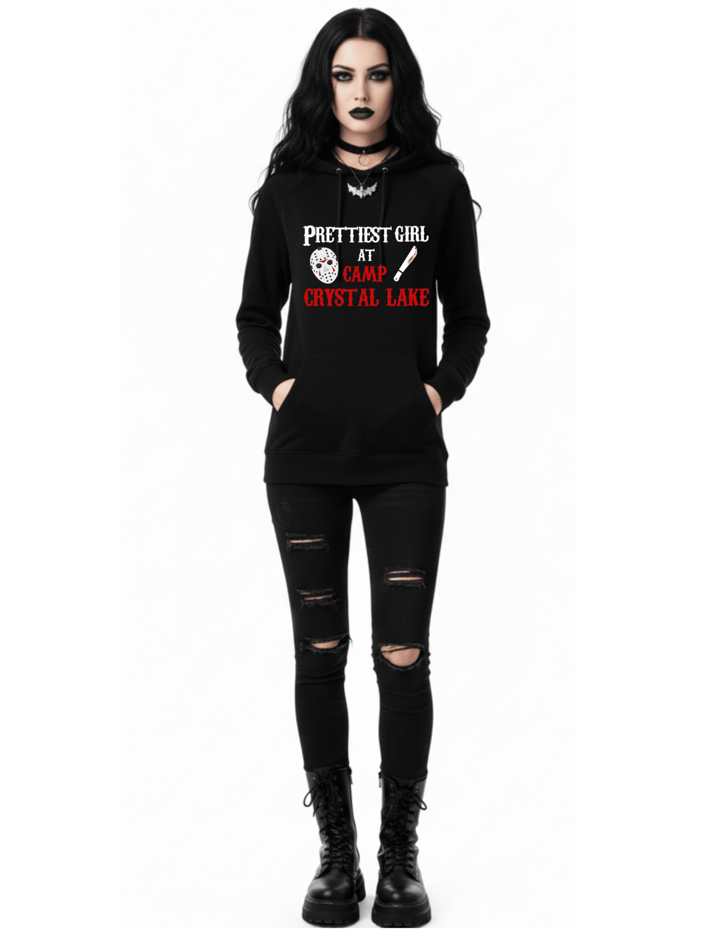 New Friday the 13th Prettiest Girl at Camp Crystal Lake Halloween Custom Black Hoodie Sweatshirt Pullover Clothing - Gothic & Alternative Gift - Haunted
