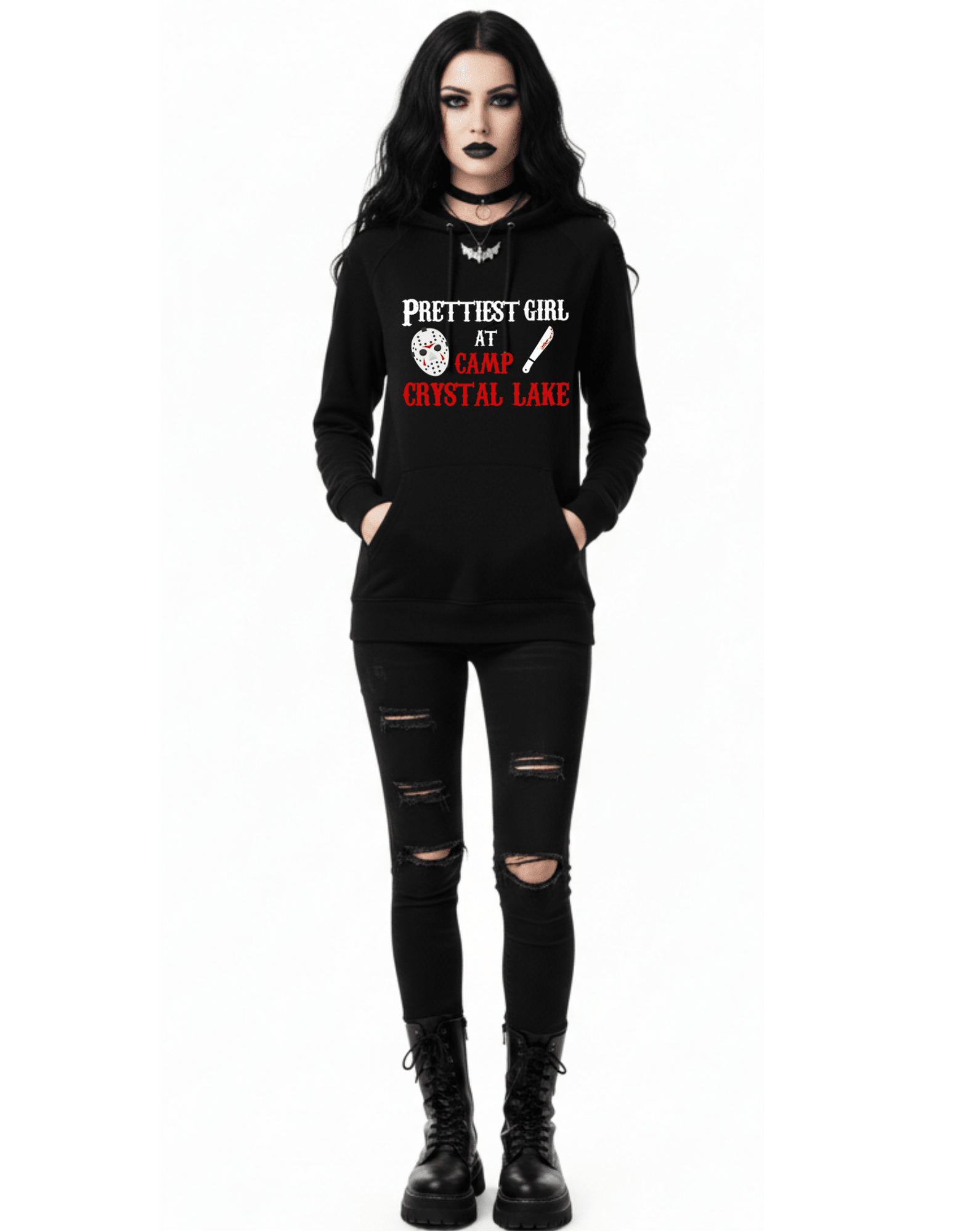 New Friday the 13th Prettiest Girl at Camp Crystal Lake Halloween Custom Black Hoodie Sweatshirt Pullover Clothing - Gothic & Alternative Gift - Haunted