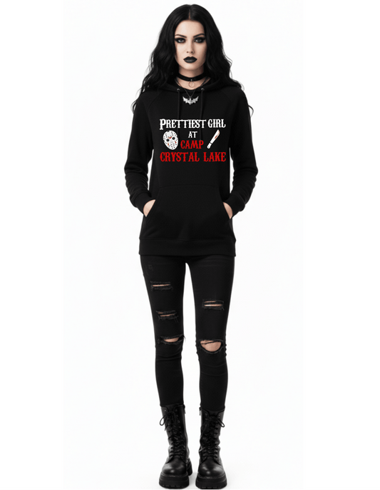 New Friday the 13th Prettiest Girl at Camp Crystal Lake Halloween Custom Black Hoodie Sweatshirt Pullover Clothing - Gothic & Alternative Gift - Haunted