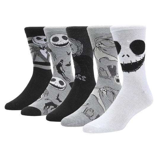 Nightmare Before Christmas Jack Skellington & Zero Crew Socks, 5-Pack Accessories - Gothic & Alternative Gift - Haunted