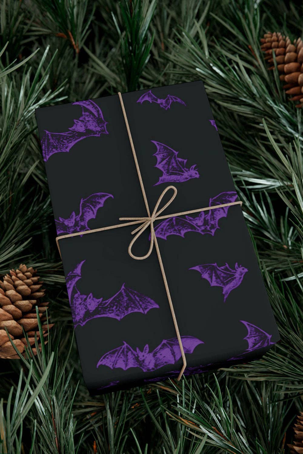 Nocturnal Bats Wrapping Paper [Black/Purple] [30" x 196"] Wrapping Paper - Gothic & Alternative Gift - Haunted