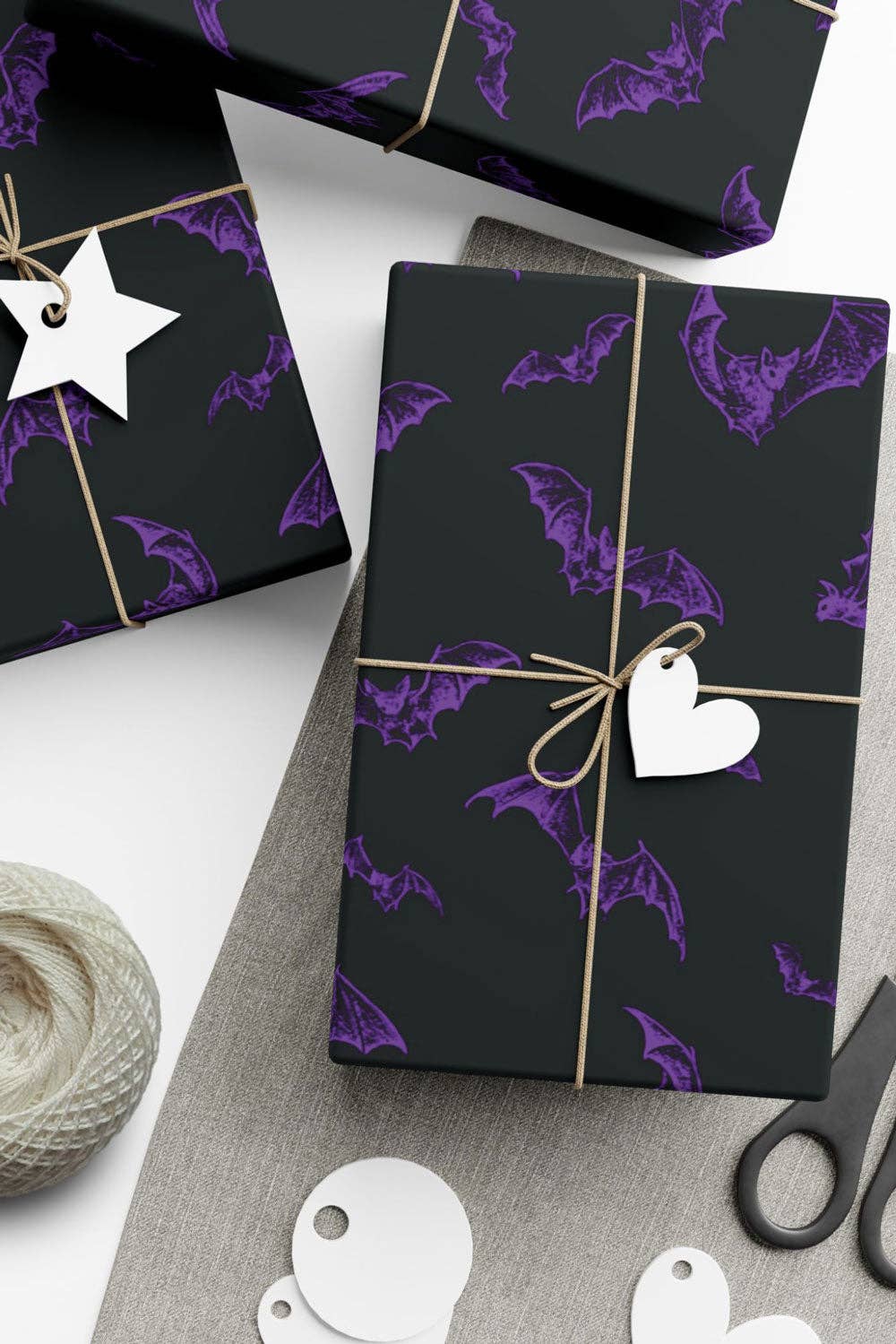 Nocturnal Bats Wrapping Paper [Black/Purple] [30" x 196"] Wrapping Paper - Gothic & Alternative Gift - Haunted