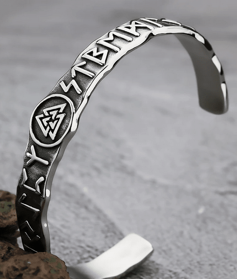 Nordic Runes and Varnot Heavy Cuff Bracelet Jewelry - Gothic & Alternative Gift - Haunted