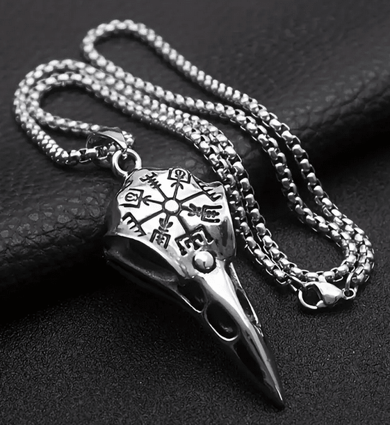 Nordic Viking Crow Skull Odin's Rune Necklace Jewelry - Gothic & Alternative Gift - Haunted