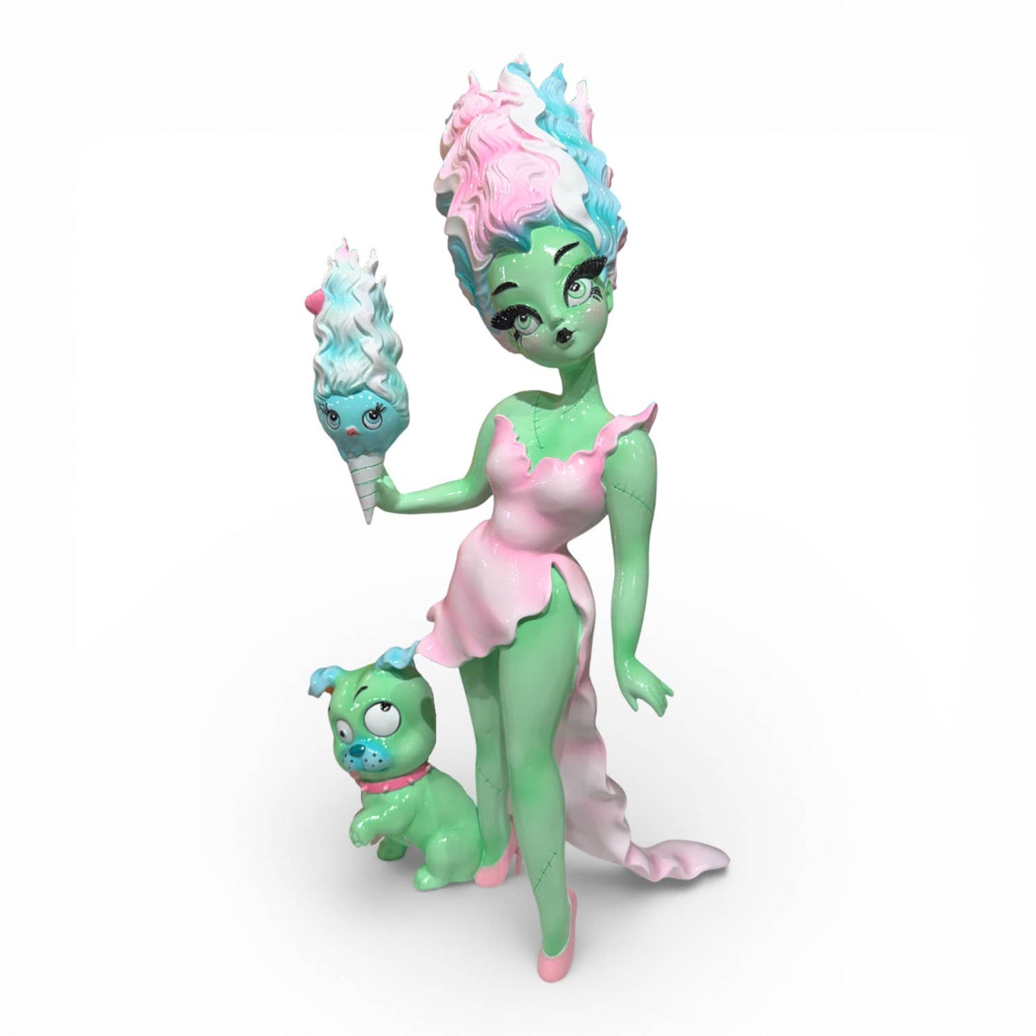 Pastel Candy Bride w/Igor Bulldog by Miss Fluff Statues - Gothic & Alternative Gift - Haunted