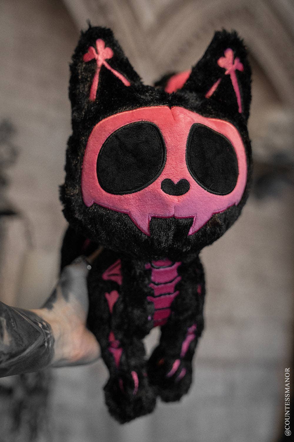 Pink Cat Skeleton Skelekitty Plush Toy Black Cat [Limited Edition] Stuffed Animals - Gothic & Alternative Gift - Haunted