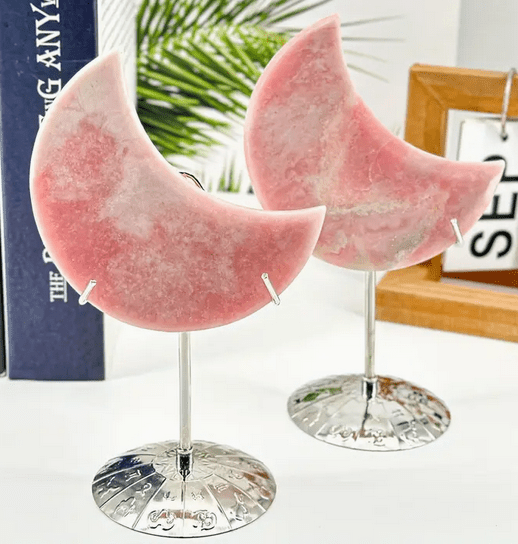 Pink Opal crystal moon with metal display - Gothic & Alternative Gift - Haunted