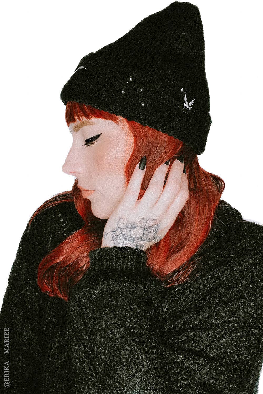 Premium Embroidered Bat Distressed Pierced Beanie Accessories - Gothic & Alternative Gift - Haunted