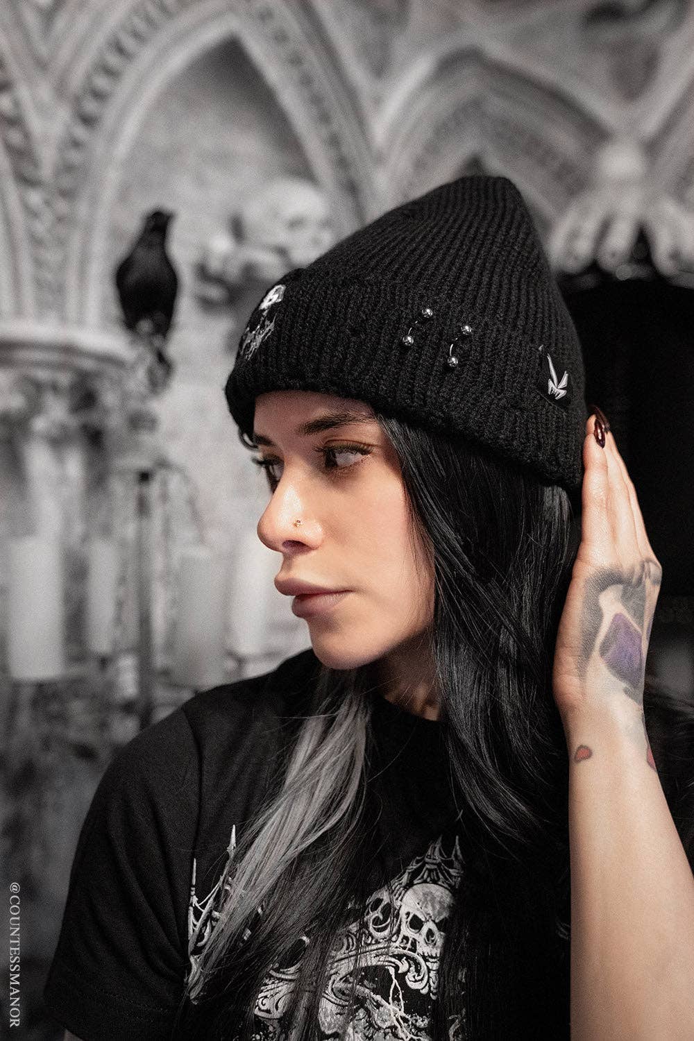 Premium Embroidered Dripping Skull Distressed Pierced Beanie Accessories - Gothic & Alternative Gift - Haunted