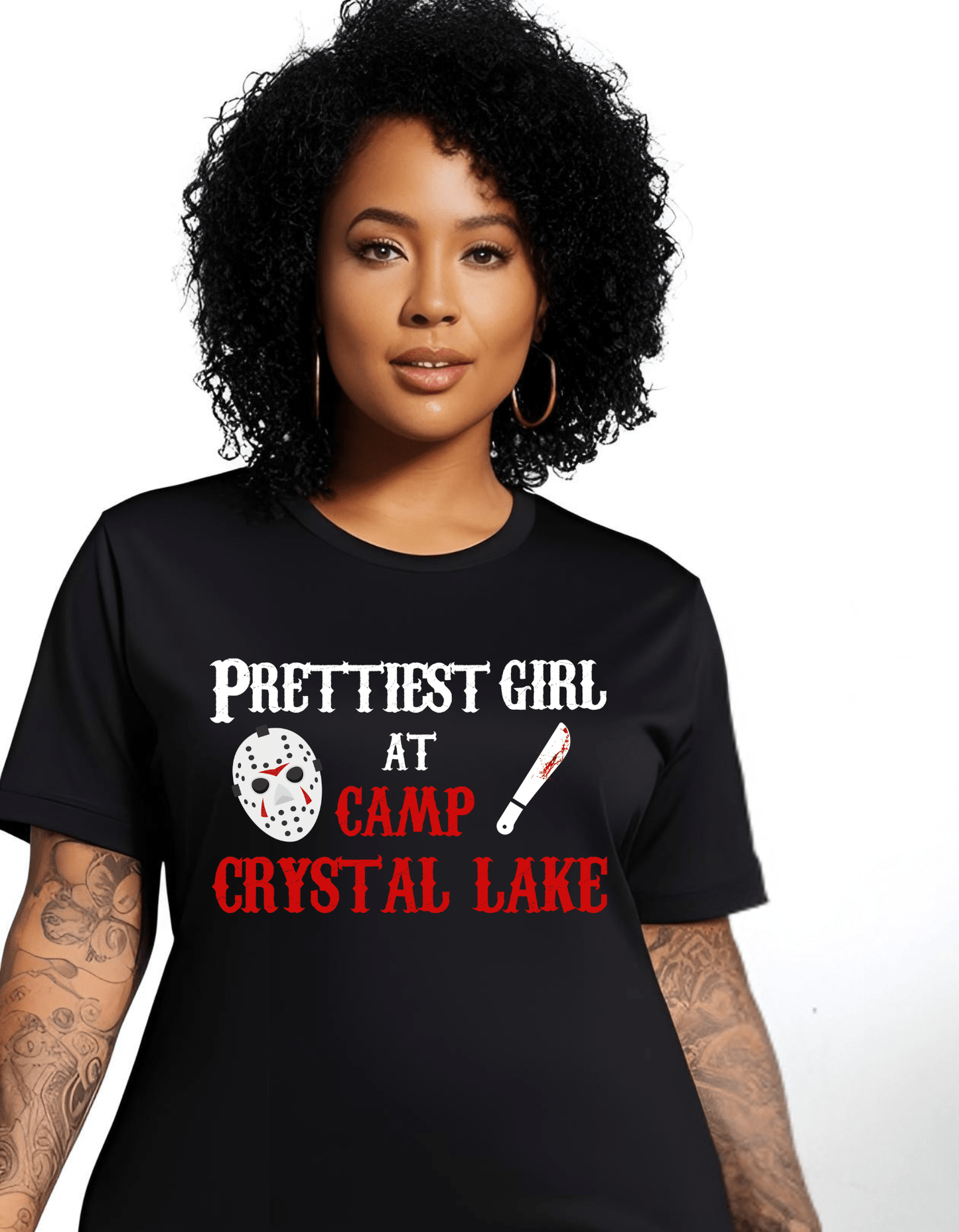 Prettiest girl at CAMP CRYSTAL LAKE Jason Horror Movie Graphic Cotton T-Shirt - Gothic & Alternative Gift - Haunted