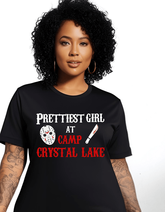 Prettiest girl at CAMP CRYSTAL LAKE Jason Horror Movie Graphic Cotton T-Shirt - Gothic & Alternative Gift - Haunted