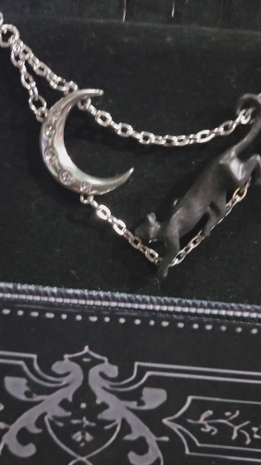 Black Cat and Moon Minnaloushe Pendant Necklace