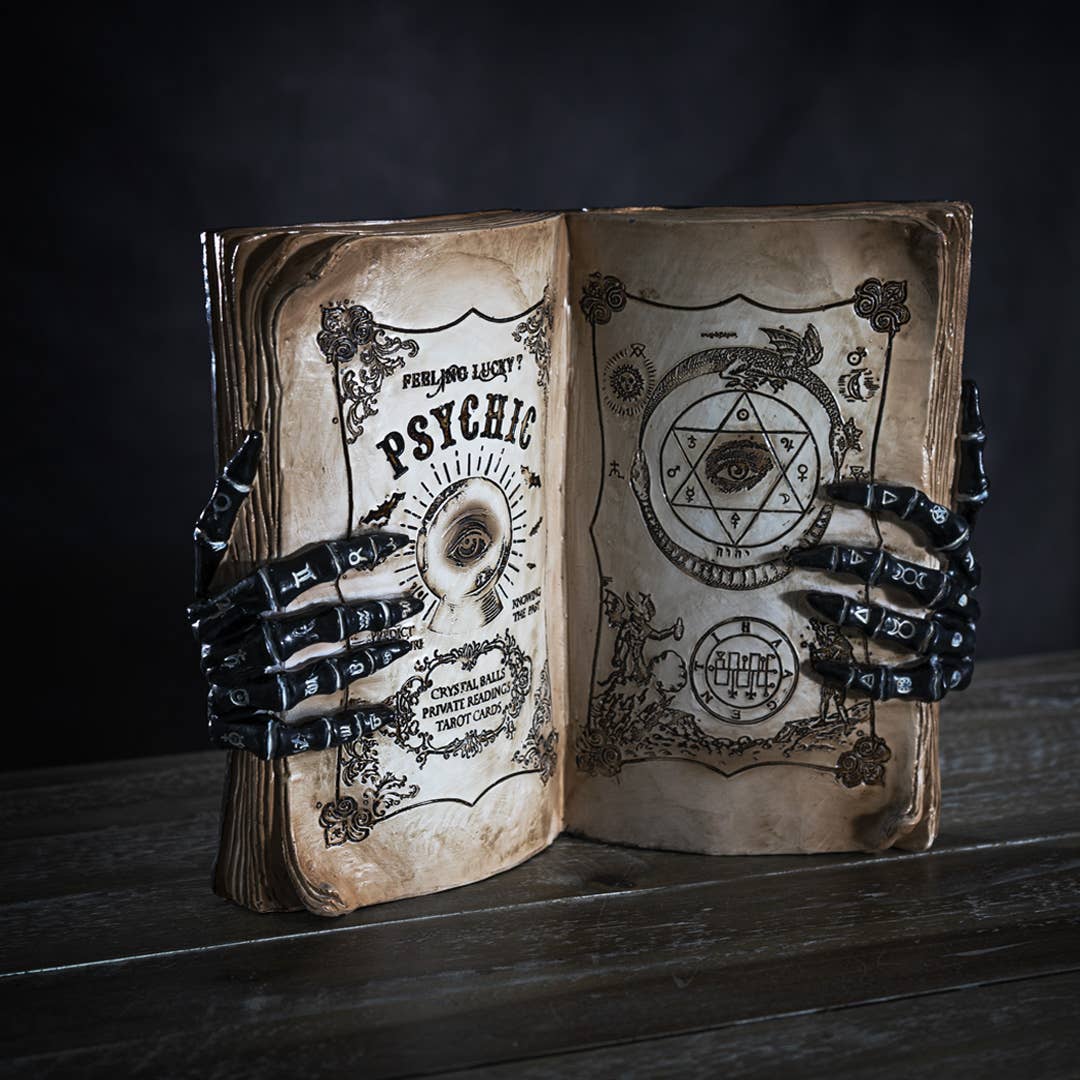 Psychic Book with Skeleton Hands Decoration Figurine Figurines - Gothic & Alternative Gift - Haunted