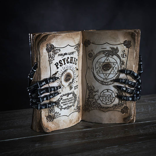 Psychic Book with Skeleton Hands Decoration Figurine Figurines - Gothic & Alternative Gift - Haunted
