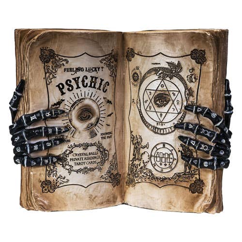Psychic Book with Skeleton Hands Decoration Figurine Figurines - Gothic & Alternative Gift - Haunted