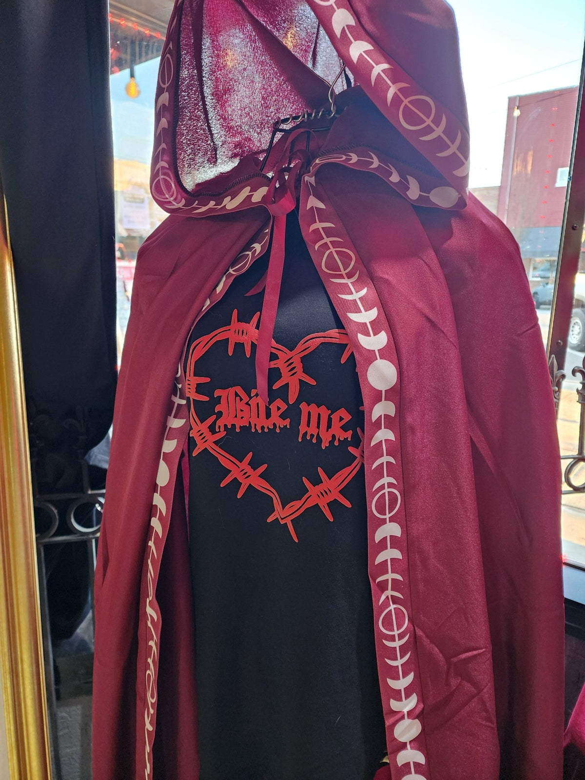 PUFF Print BITE ME Barbed Wire Heart Custom Black Hoodie Sweatshirt Pullover Clothing - Gothic & Alternative Gift - Haunted