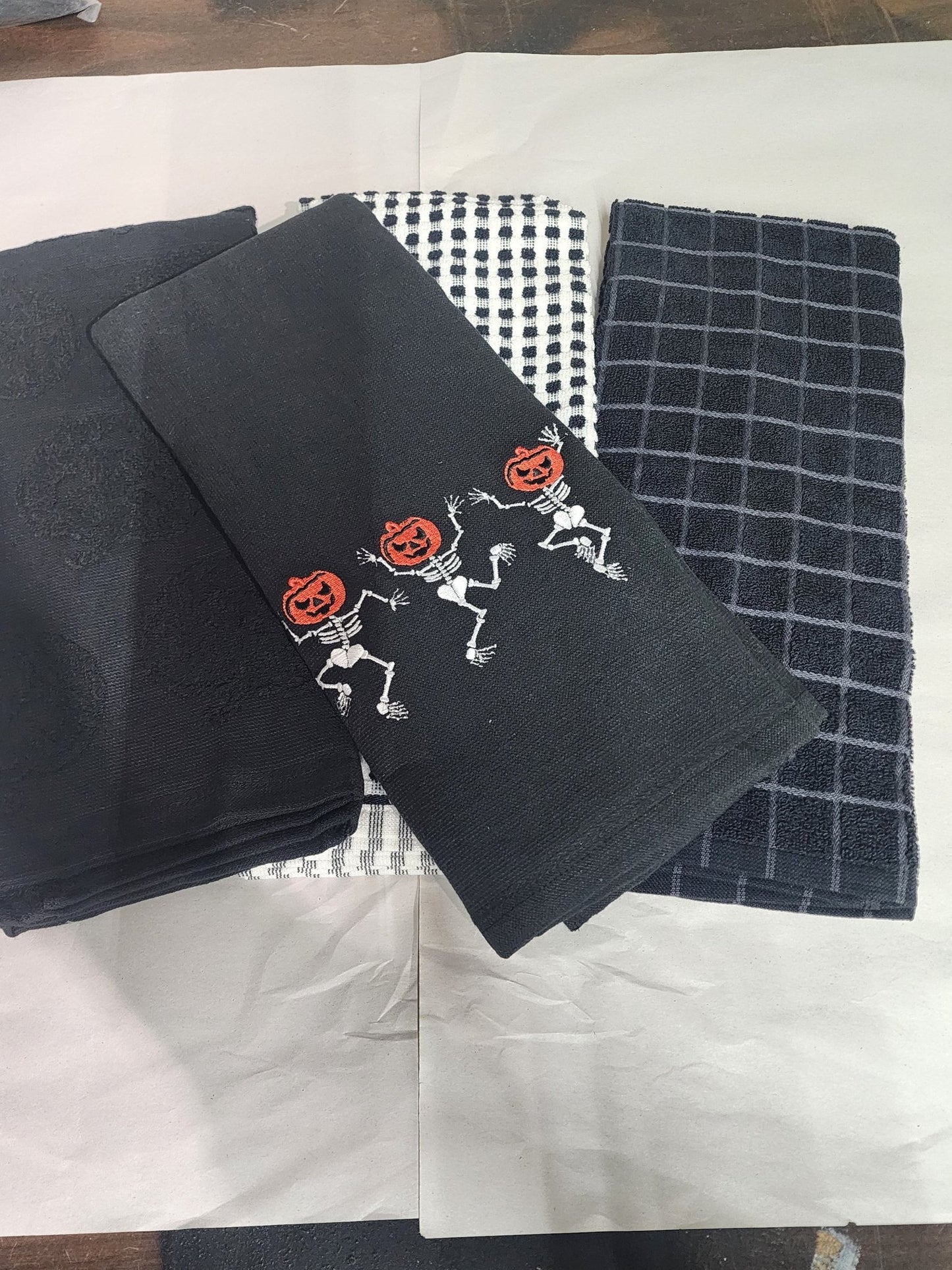 Pumpkin Jack-o-Lantern Skeleton Dancing Kitchen Towels Set of 4 Kitchenware - Gothic & Alternative Gift - Haunted