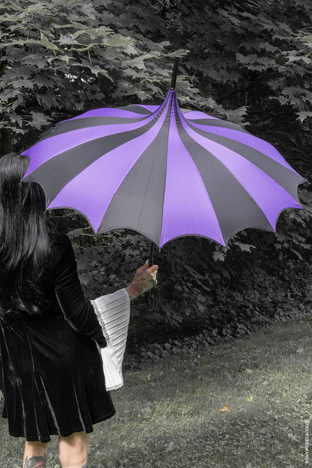 Purple Black Batwing Pagoda Umbrella Goth Wednesday Clothing Accessories - Gothic & Alternative Gift - Haunted