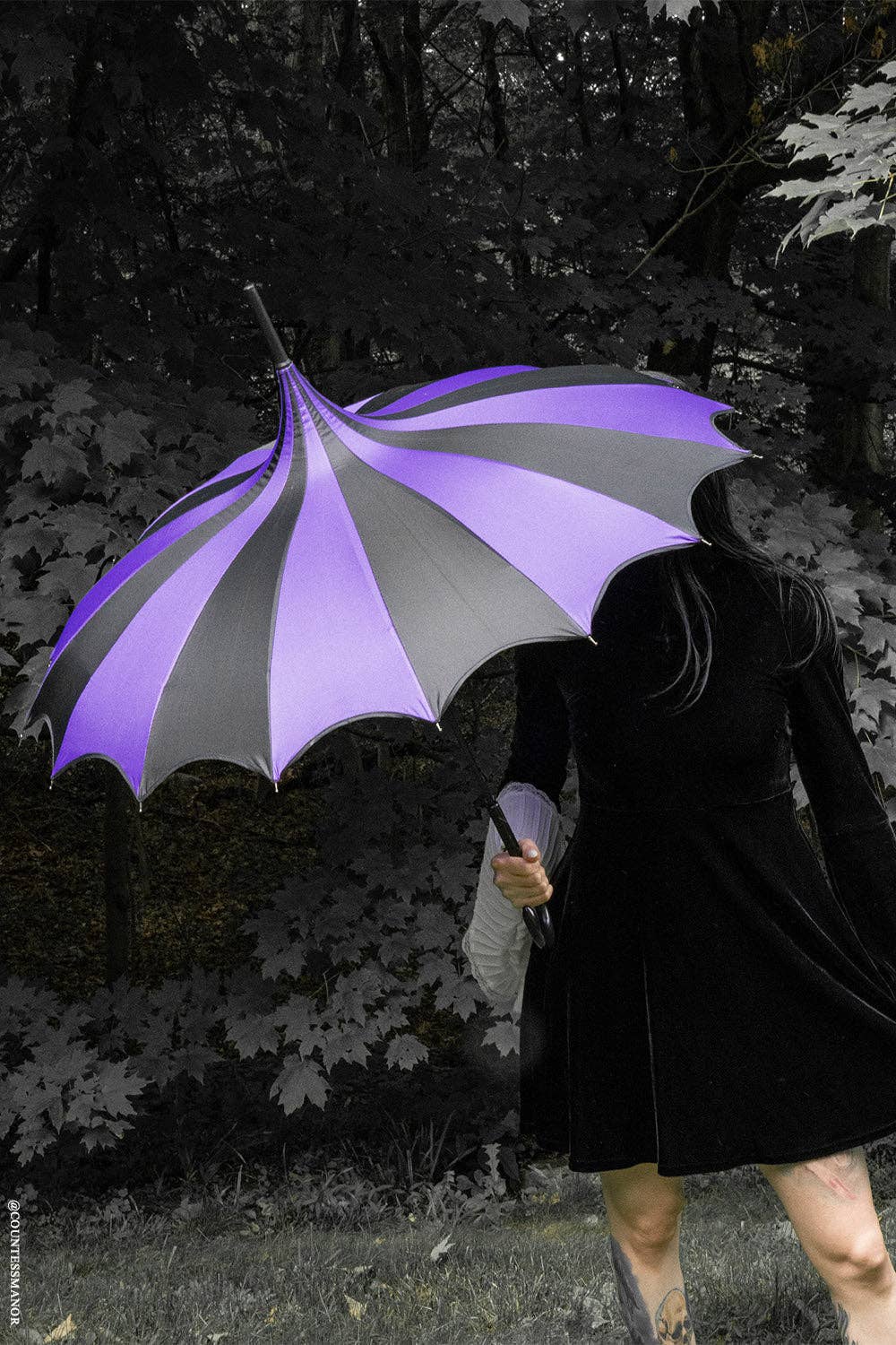 Purple Black Batwing Pagoda Umbrella Goth Wednesday Clothing Accessories - Gothic & Alternative Gift - Haunted