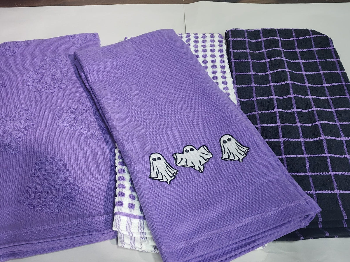 Purple Dancing Ghosts Kitchen Towels Set of 4 Kitchenware - Gothic & Alternative Gift - Haunted
