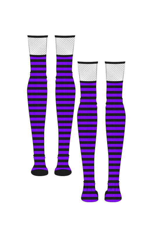 Purple Fishnet Garter Thigh High Socks Goth Victorian Cosplay Clothing Accessories - Gothic & Alternative Gift - Haunted