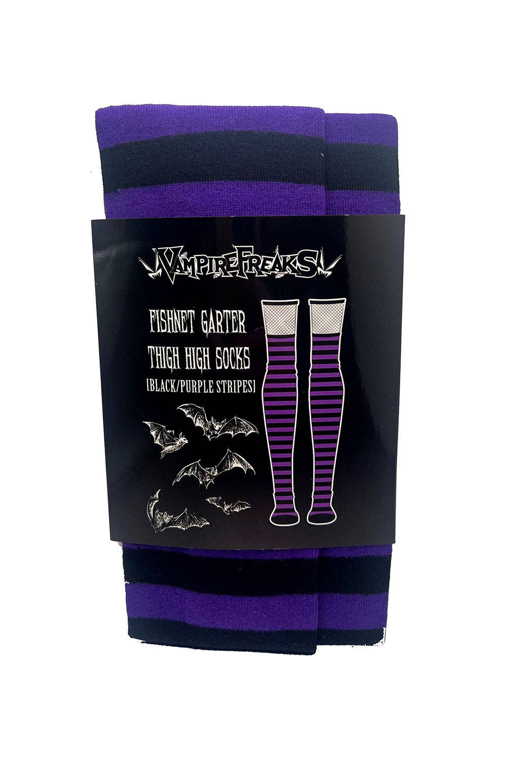 Purple Fishnet Garter Thigh High Socks Goth Victorian Cosplay Clothing Accessories - Gothic & Alternative Gift - Haunted