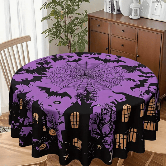 Purple Halloween Haunted House Bats and Spider Tablecloth Tableware - Gothic & Alternative Gift - Haunted