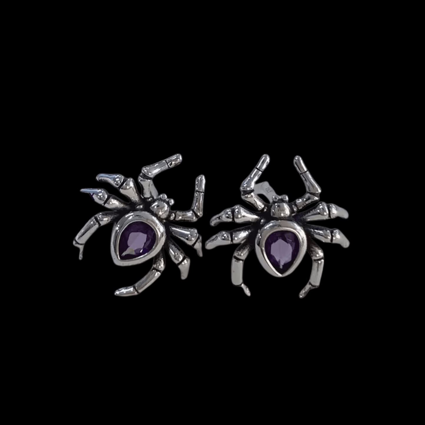 Purple Spider Earrings Sterling Silver Jewelry - Gothic & Alternative Gift - Haunted
