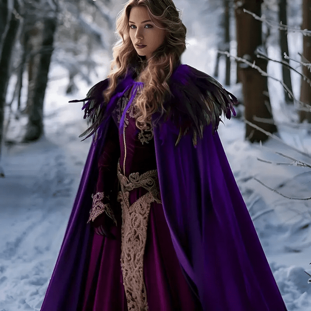 Purple Velvet Cloak with Feather Shaw Costumes - Gothic & Alternative Gift - Haunted