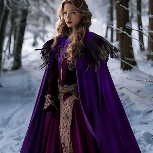 Purple Velvet Cloak with Feather Shaw Costumes - Gothic & Alternative Gift - Haunted