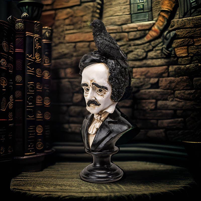Quoth the Rave, Edgar Allen Poe Bust Statue Figurine Home Decor - Gothic & Alternative Gift - Haunted