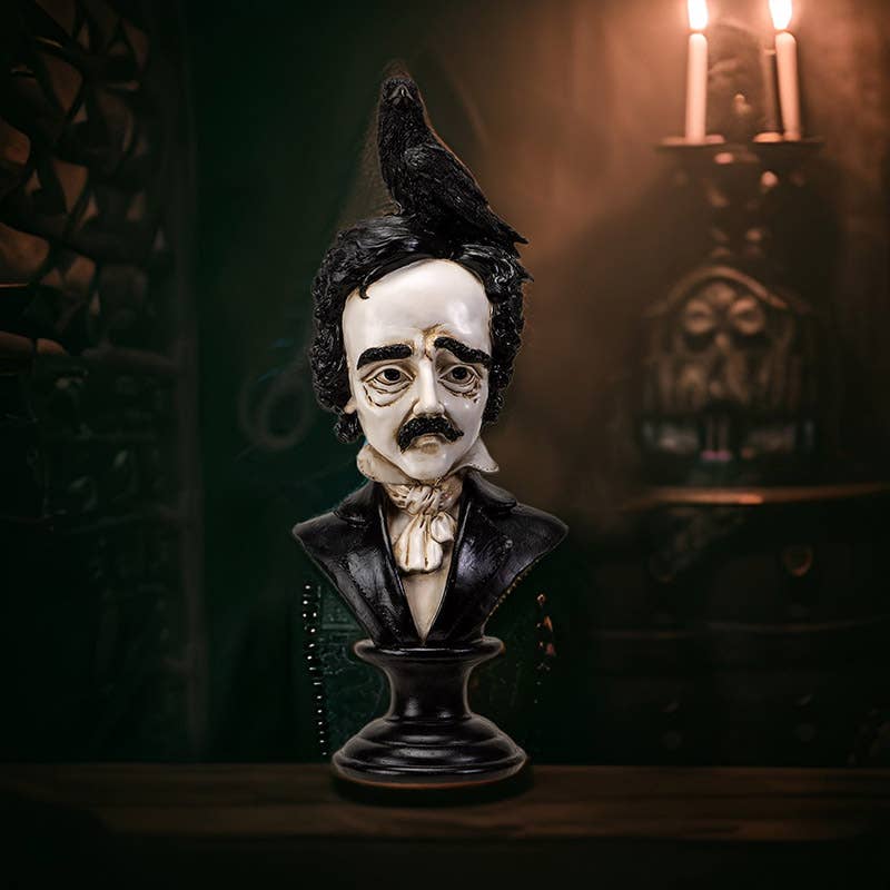 Quoth the Rave, Edgar Allen Poe Bust Statue Figurine Home Decor - Gothic & Alternative Gift - Haunted