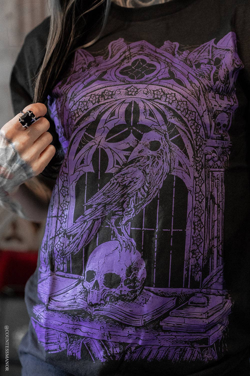 Quoth the Raven T-shirt [PURPLE]: L / Womens Tee Clothing - Gothic & Alternative Gift - Haunted