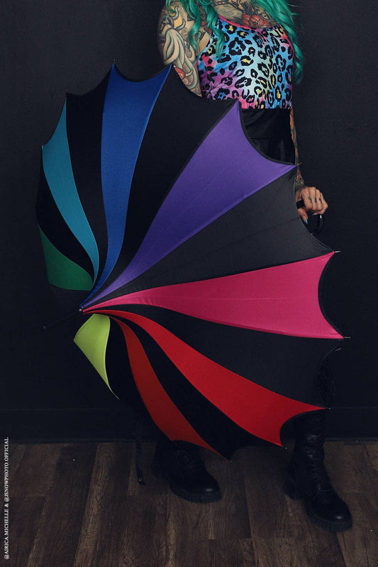 Rainbow Batwing Pagoda Umbrella Goth Clothing Accessories - Gothic & Alternative Gift - Haunted