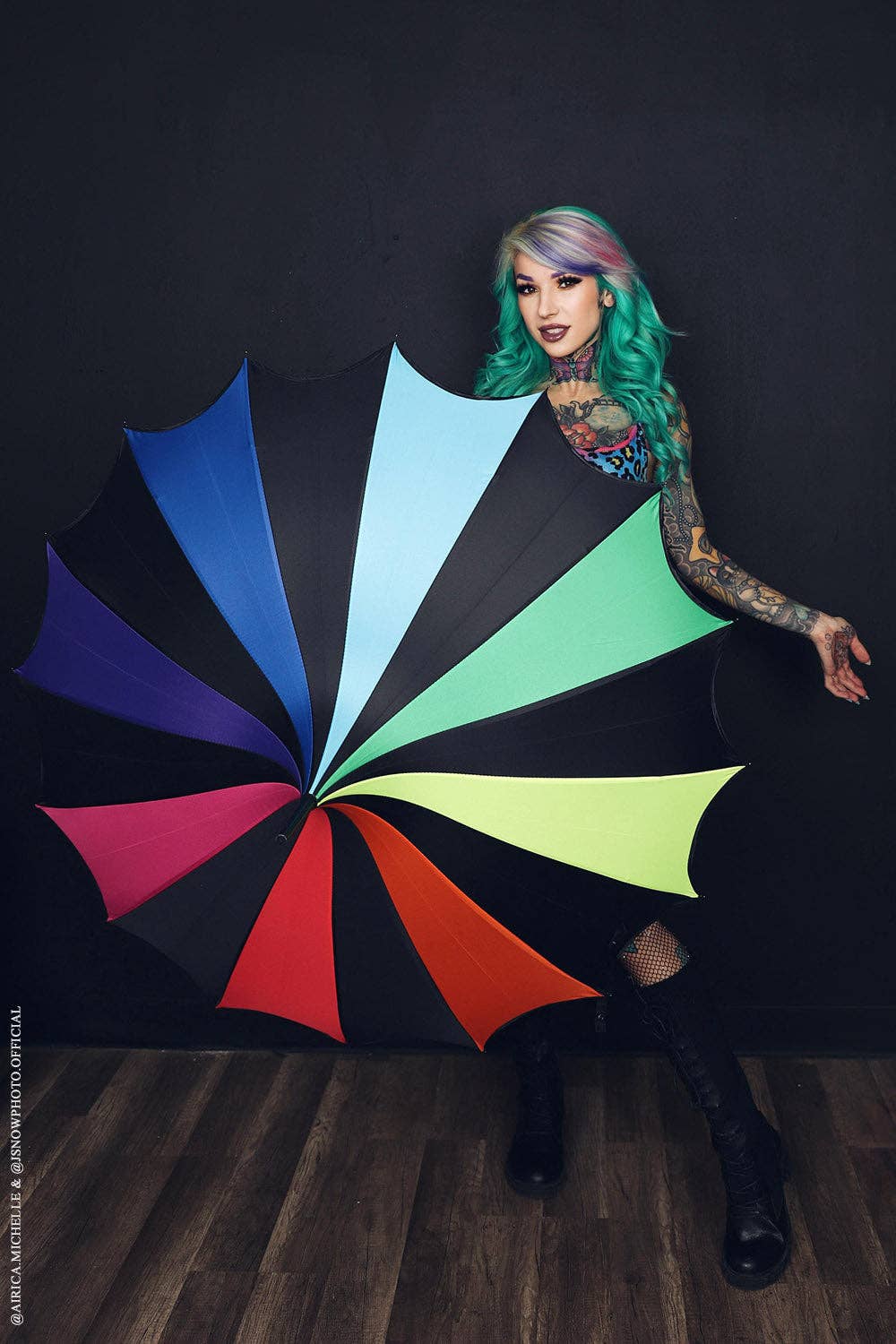 Rainbow Batwing Pagoda Umbrella Goth Clothing Accessories - Gothic & Alternative Gift - Haunted