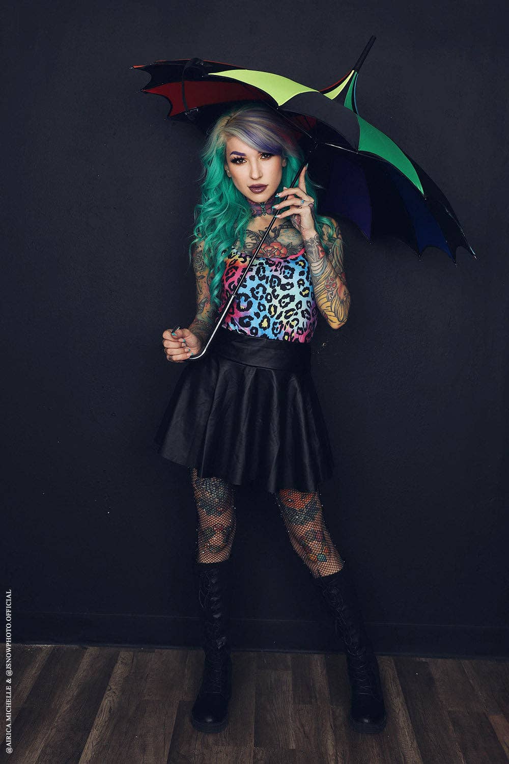 Rainbow Batwing Pagoda Umbrella Goth Clothing Accessories - Gothic & Alternative Gift - Haunted