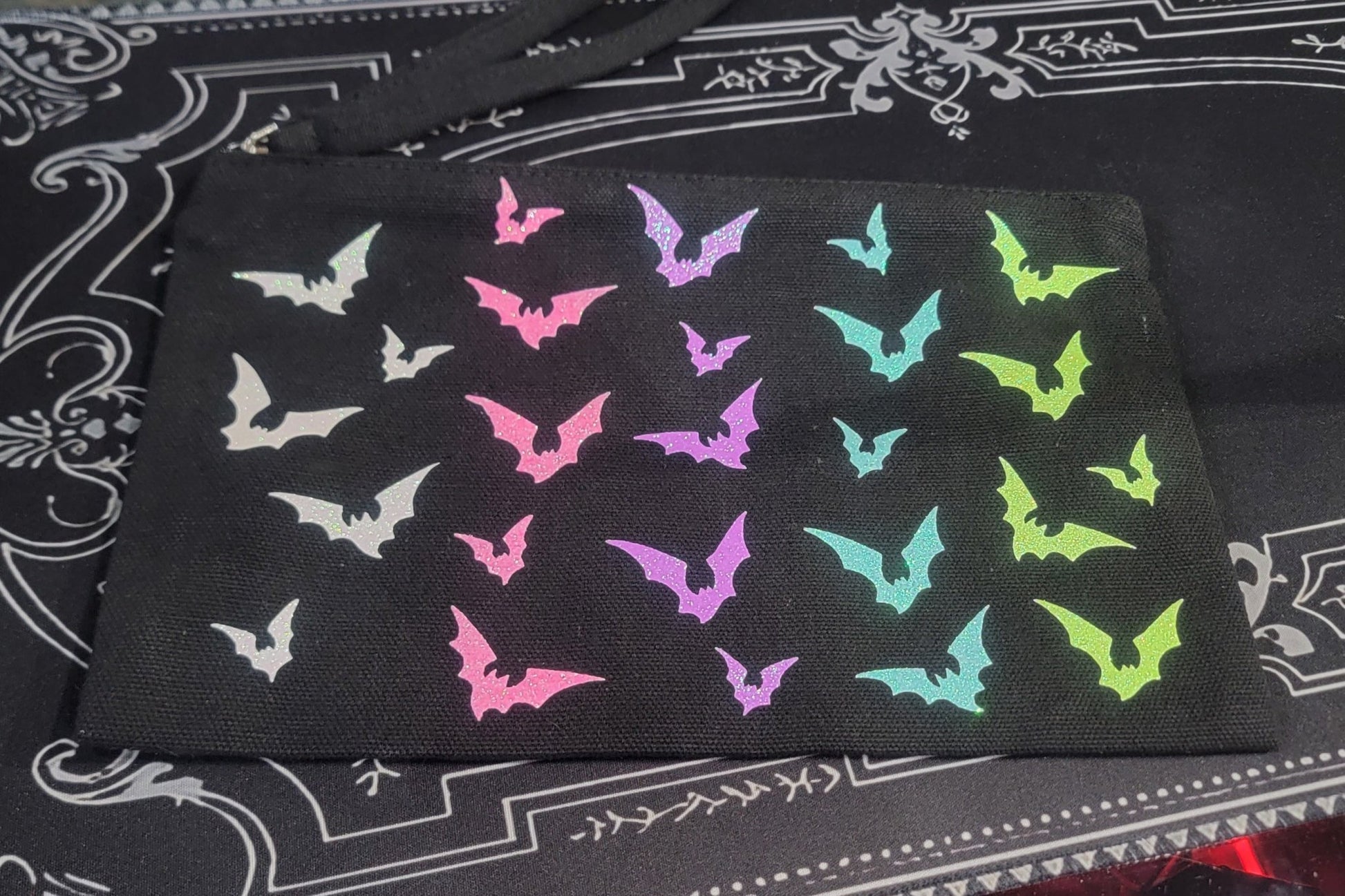 Rainbow Sparkly Bats Travel Bag Make up Bag Accessories - Gothic & Alternative Gift - Haunted