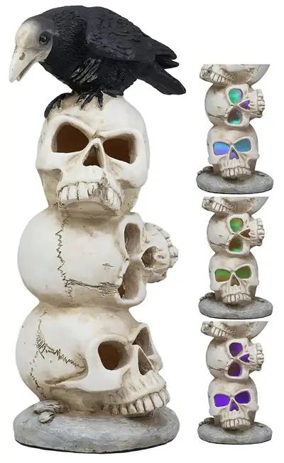 Raven Sitting on LED Skulls Statue Statues - Gothic & Alternative Gift - Haunted