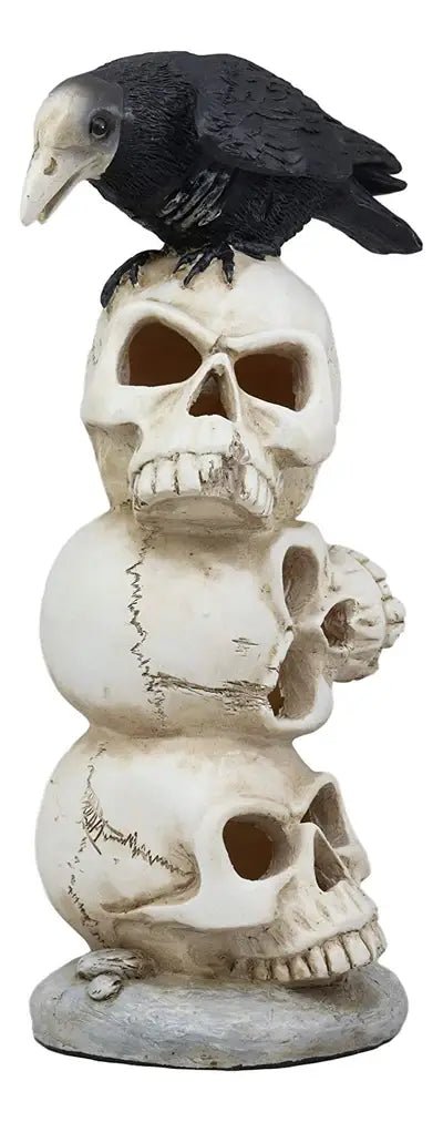 Raven Sitting on LED Skulls Statue Statues - Gothic & Alternative Gift - Haunted