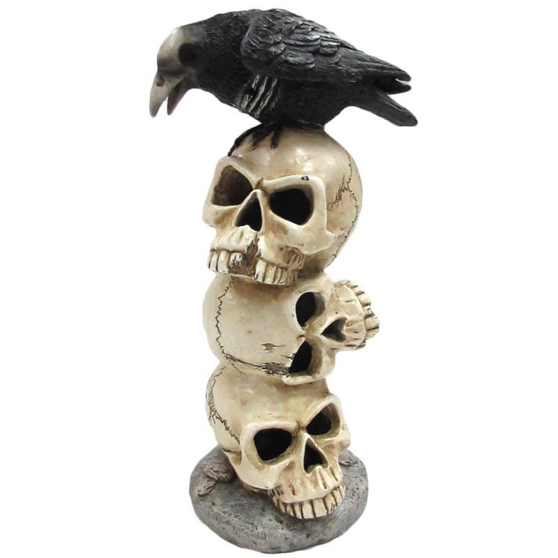 Raven Sitting on LED Skulls Statue Statues - Gothic & Alternative Gift - Haunted