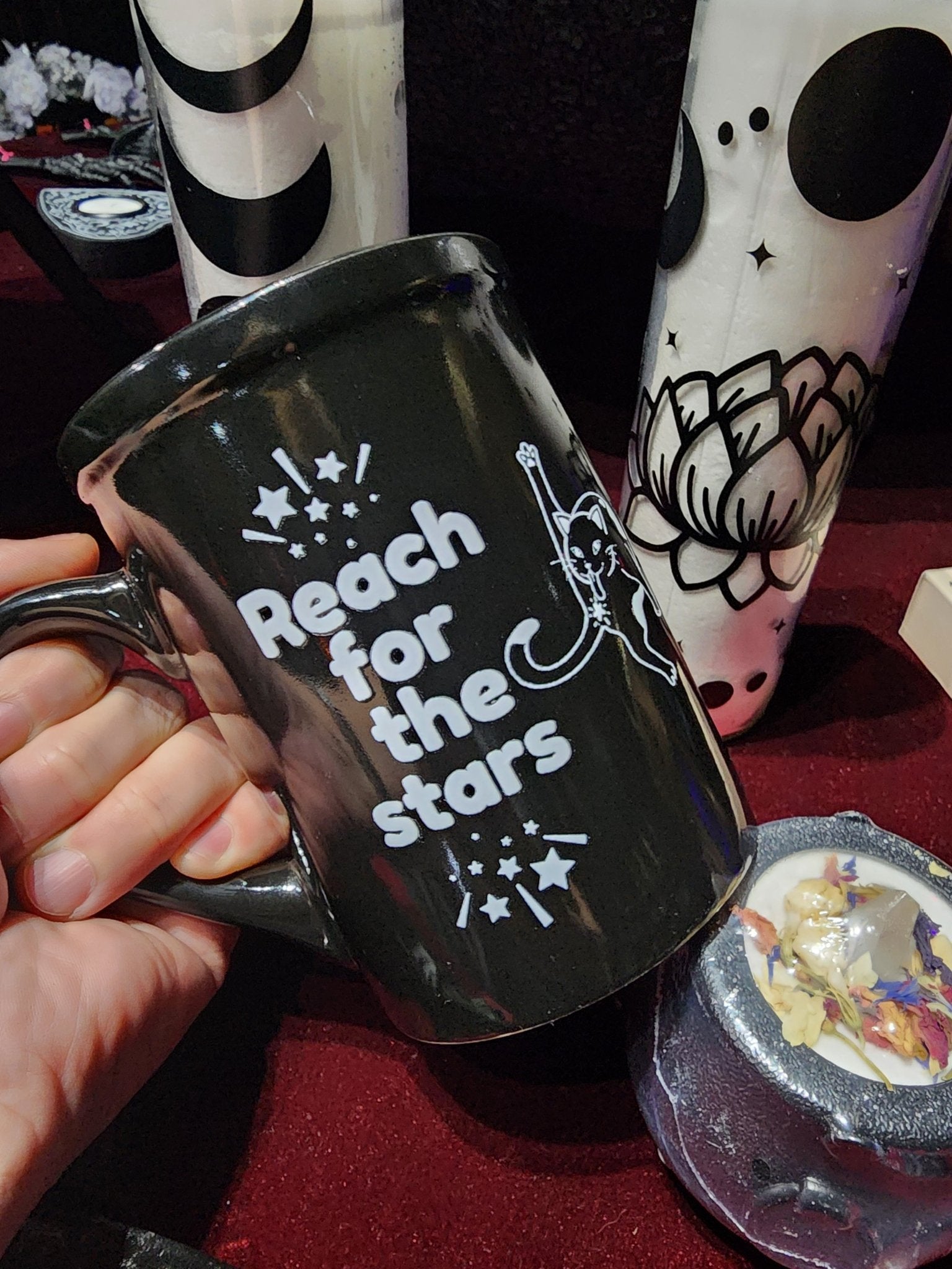 Reach for the Stars Cat Tall Coffee Mug Drinkware - Gothic & Alternative Gift - Haunted