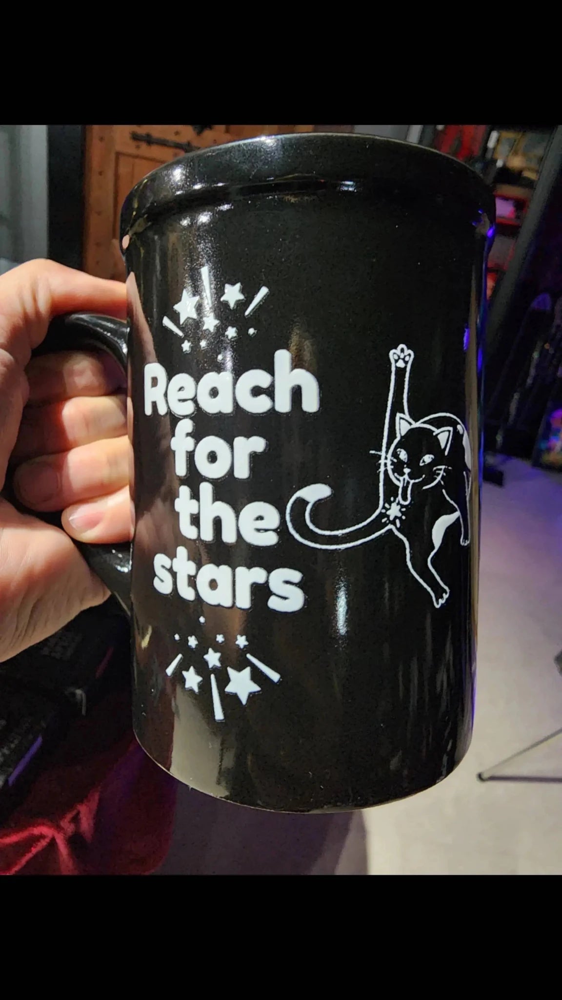 Reach for the Stars Cat Tall Coffee Mug Drinkware - Gothic & Alternative Gift - Haunted