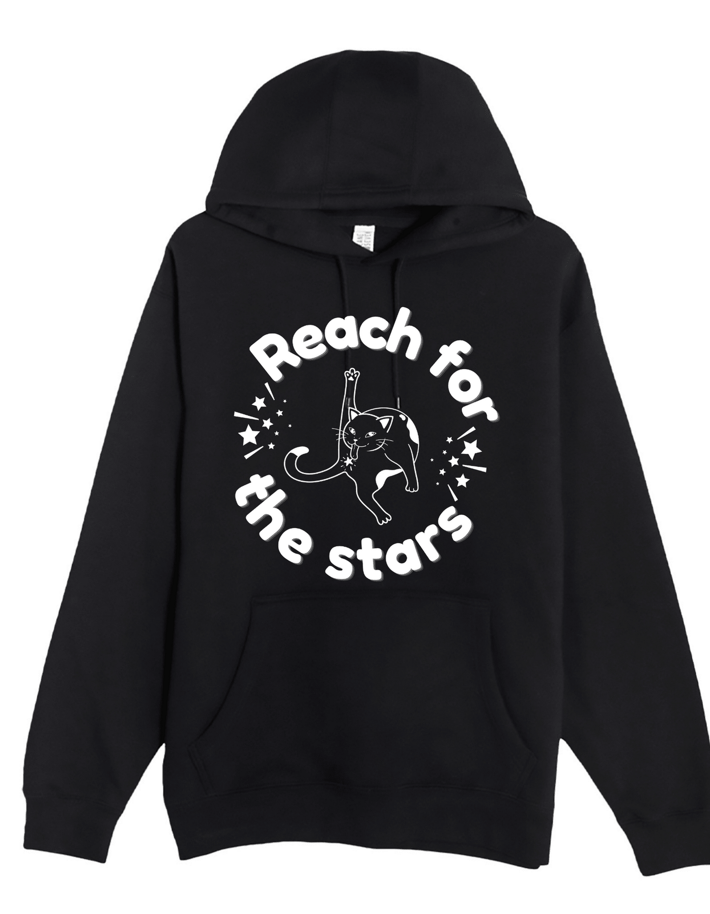 Reach for the Stars FUNNY CAT Custom Black Hoodie Sweatshirt Pullover Clothing - Gothic & Alternative Gift - Haunted