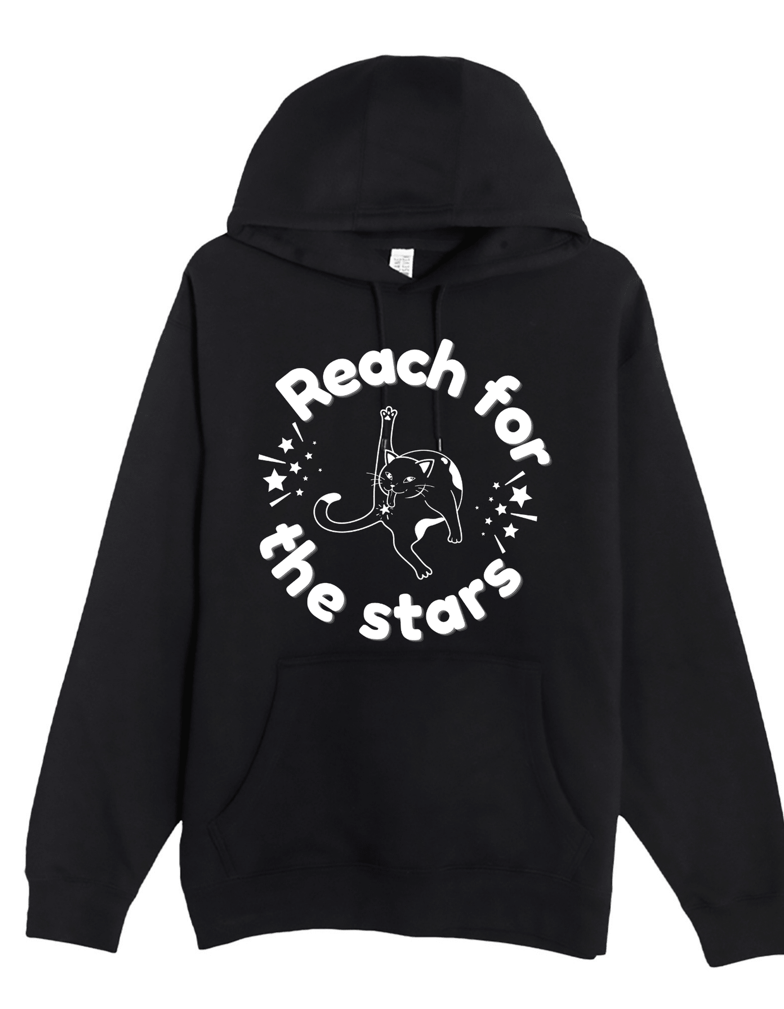 Reach for the Stars FUNNY CAT Custom Black Hoodie Sweatshirt Pullover Clothing - Gothic & Alternative Gift - Haunted