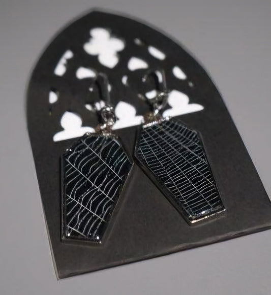 Real Spiderweb Coffin Earrings Jewelry - Gothic & Alternative Gift - Haunted