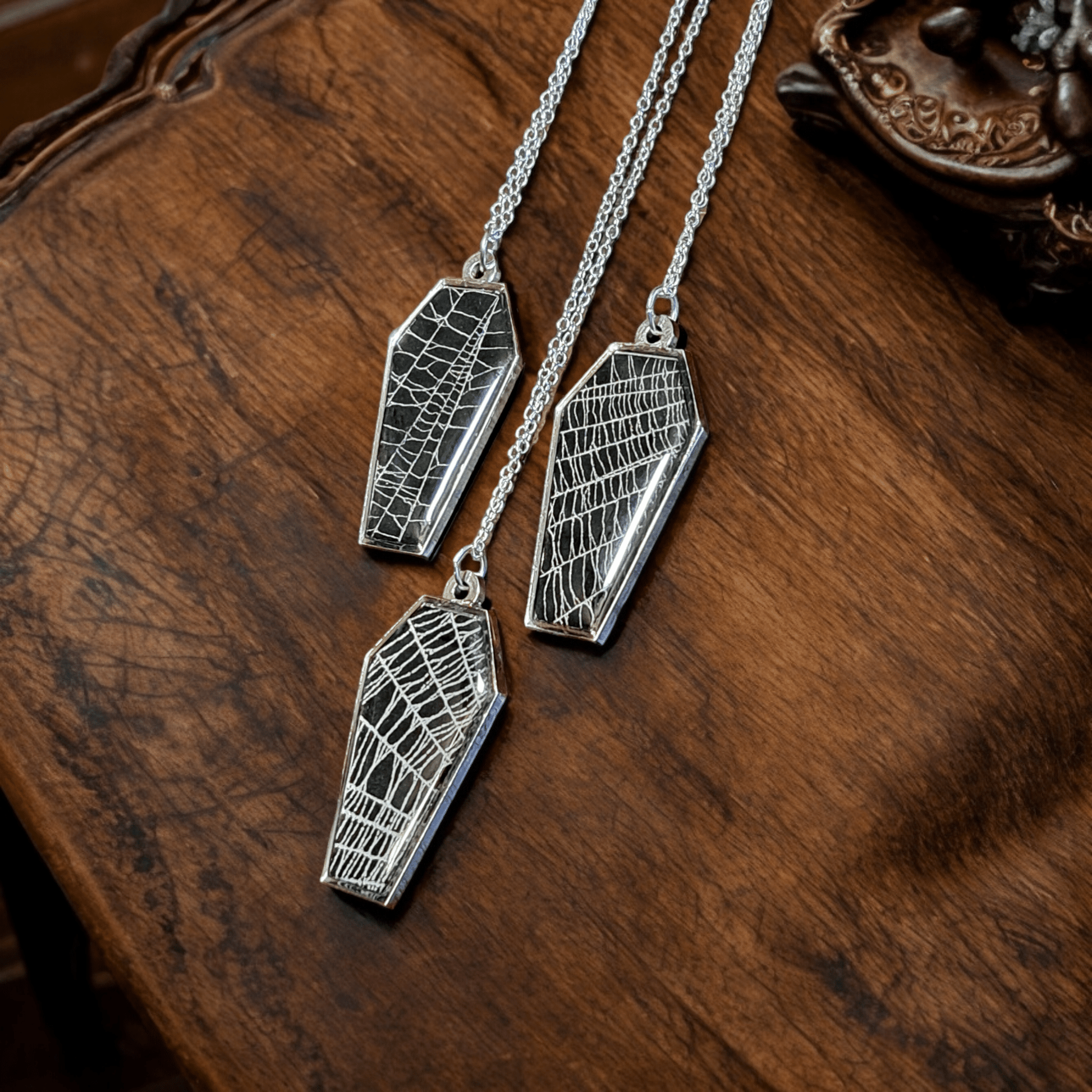 Real Spiderweb Coffin Necklace Jewelry - Gothic & Alternative Gift - Haunted